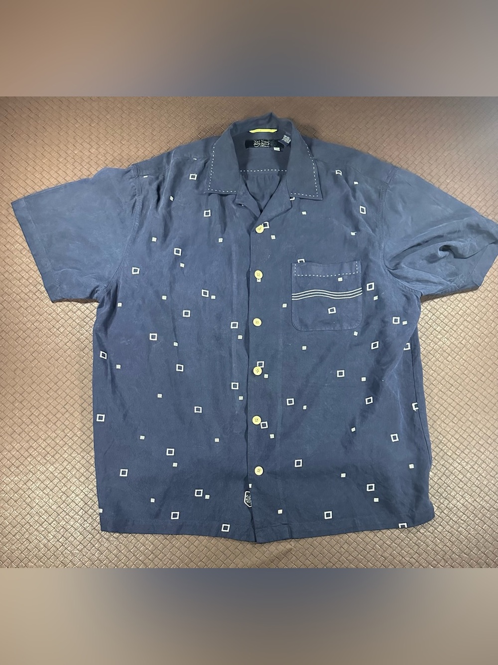 Nat Nast Luxury Originals Silk Shirt Button Casual Navy Blue Shirt Size Large
